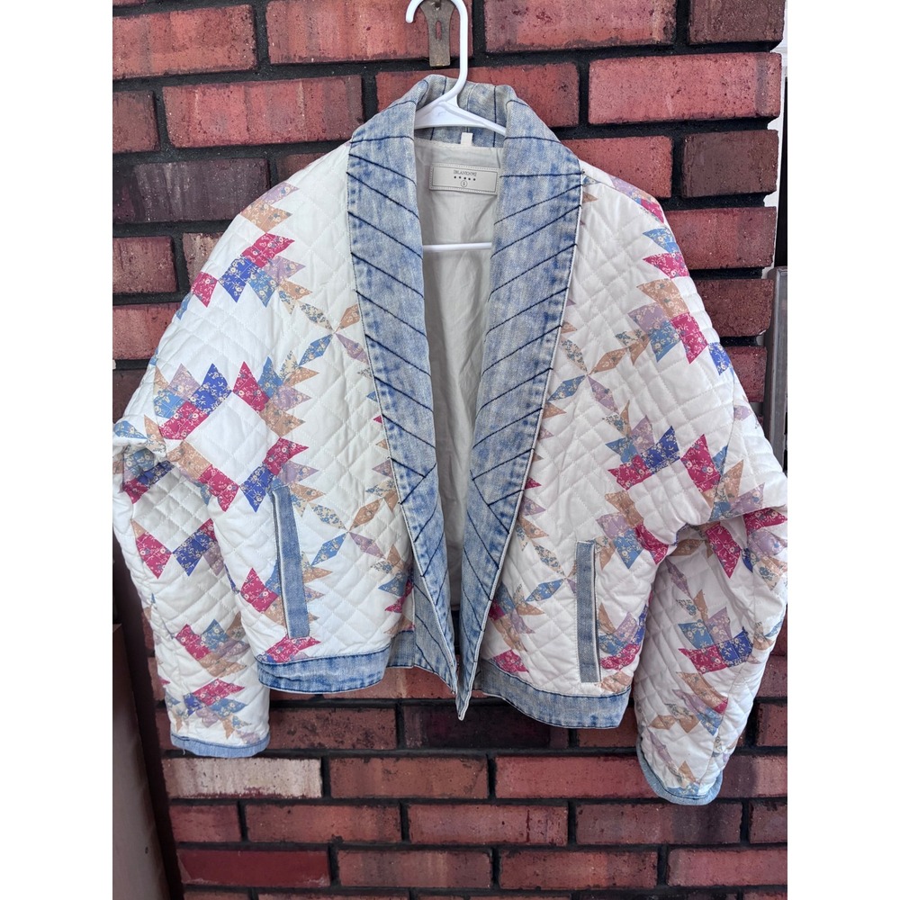 BLANK NYC Making Memories Quilted Patchwork Denim Trim Jacket